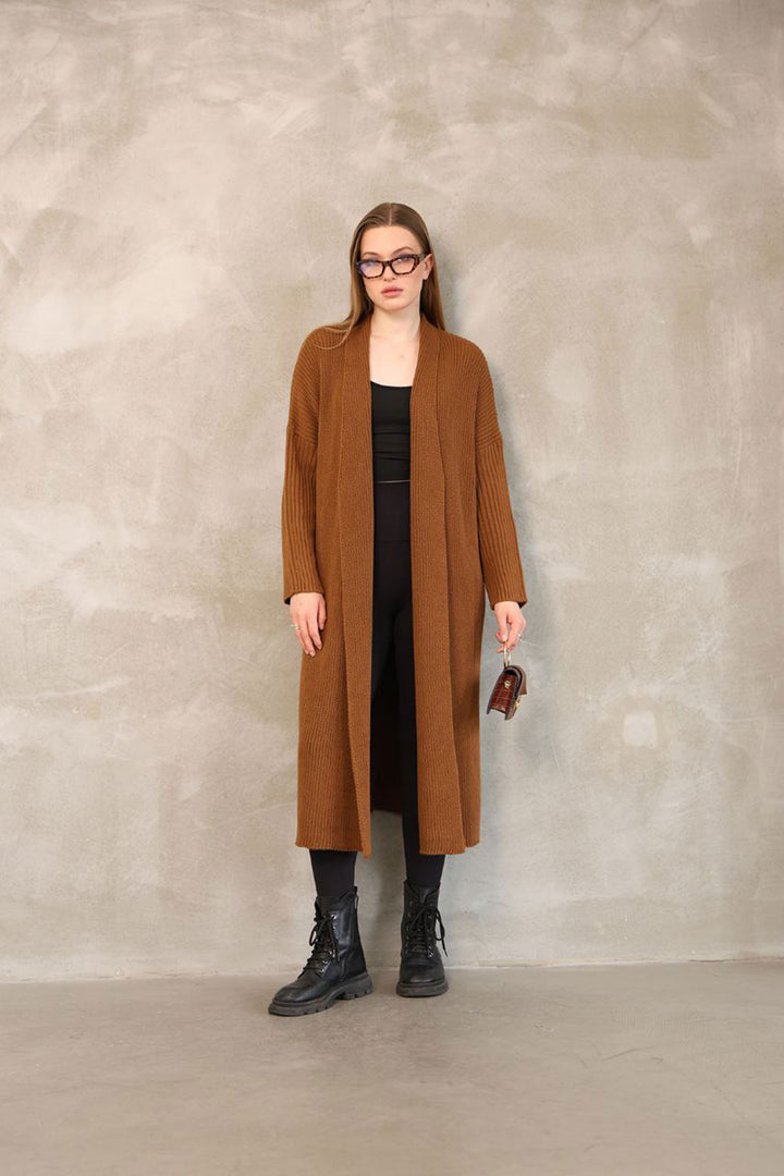 Cinnamon Coffee Maxi Size Knit Cardigan BCES-252037 - Albacete