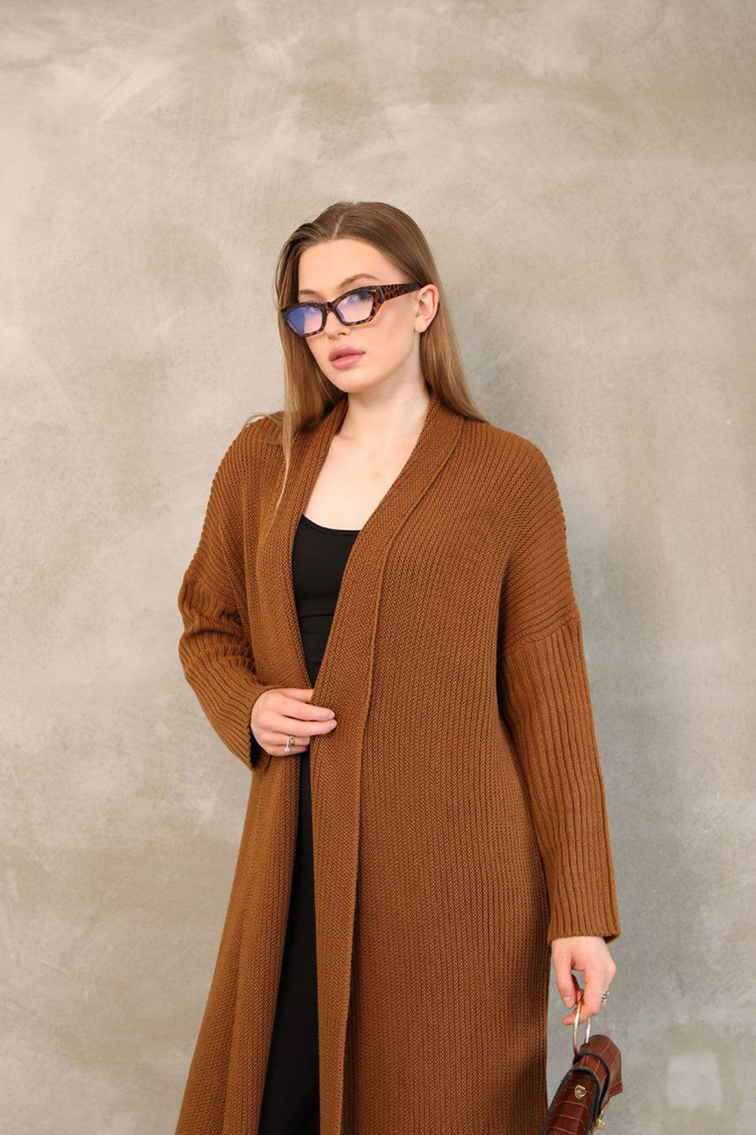 Cinnamon Coffee Maxi Size Knit Cardigan BCES-252037 - Albacete
