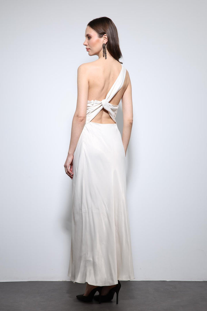 ANT Antioch Taş Asimetrik Yaka Saten Uzun Elbise - Ilford