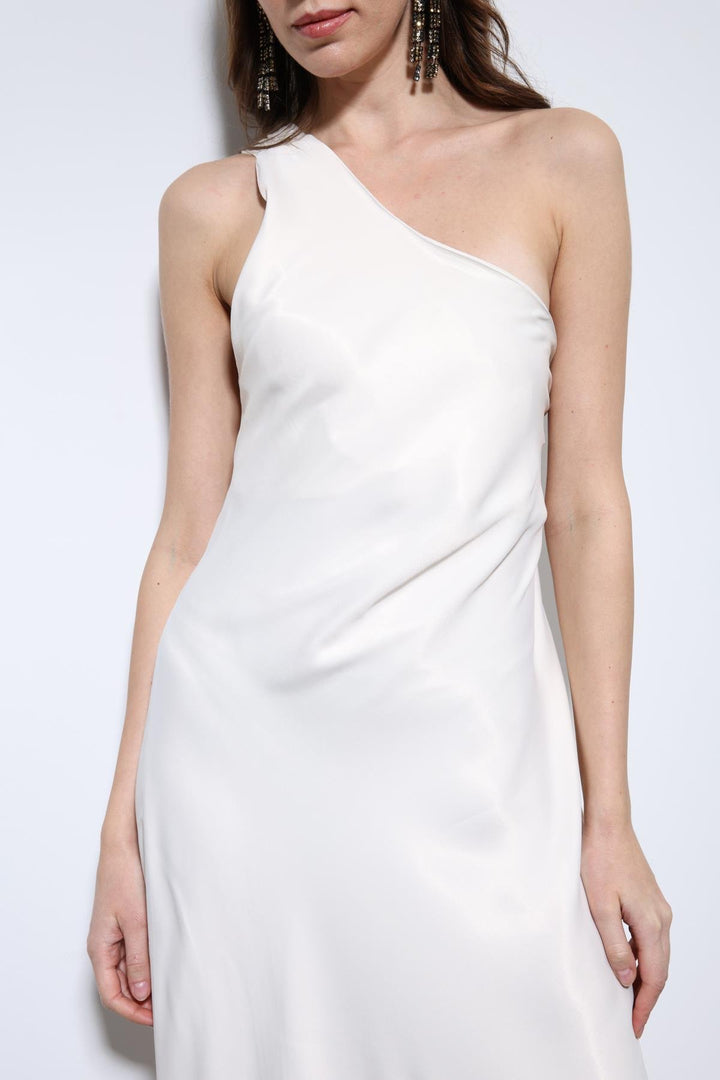 ANT Antioch Taş Asimetrik Yaka Saten Uzun Elbise - Ilford