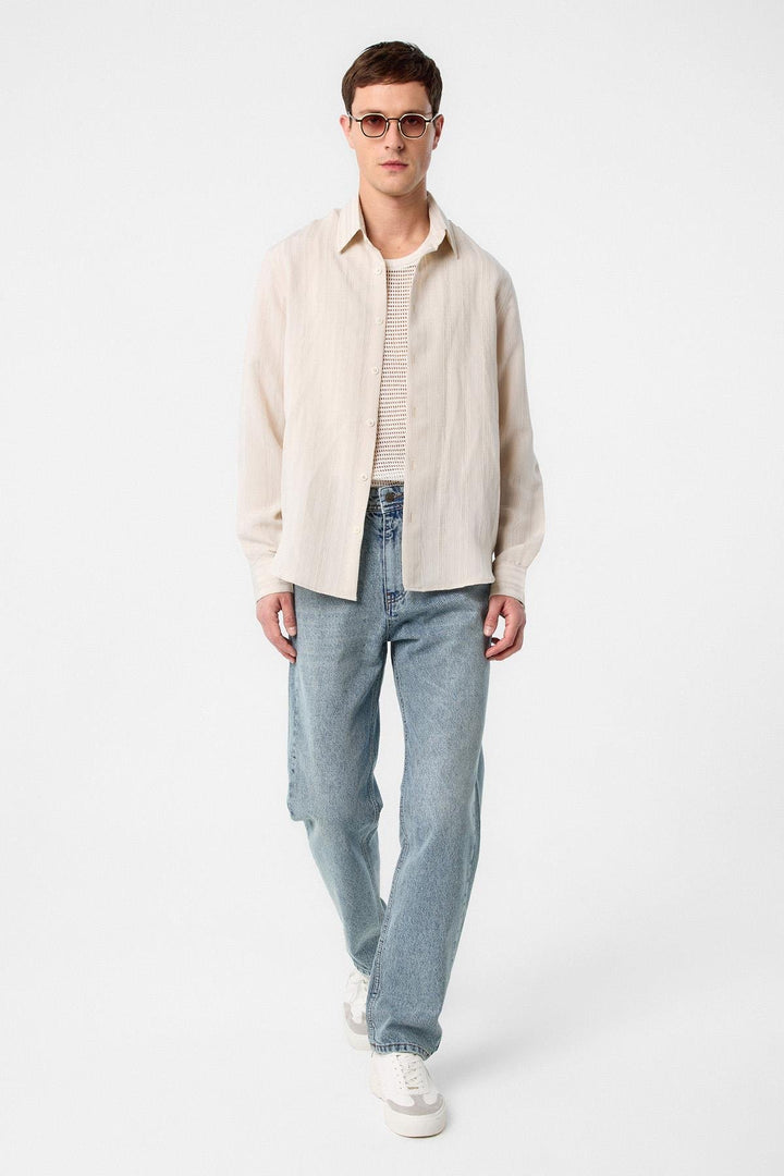 ANT Antioch Stone Striped and Textured Men's Shirt - Korydallós
