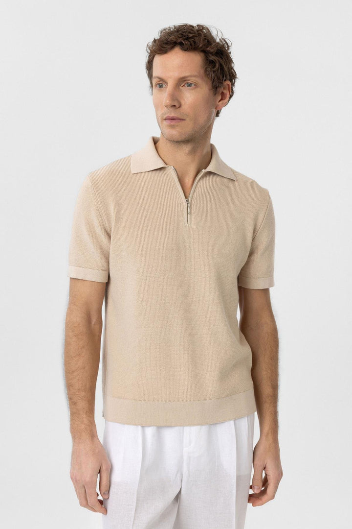 ANT Antioch Stone Zippered Woven Men's Knit T-Shirt - Widnes