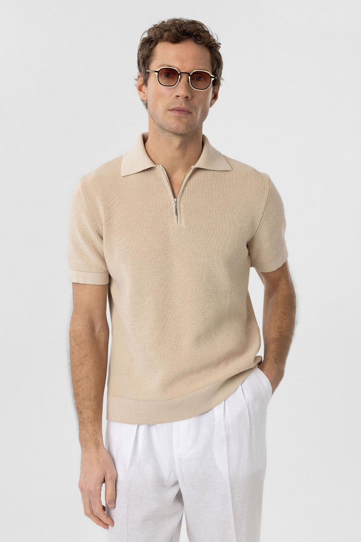 ANT Antioch Stone Zippered Woven Men's Knit T-Shirt - Widnes