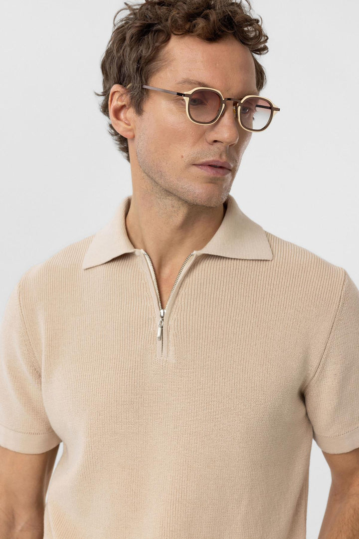 ANT Antioch Stone Zippered Woven Men's Knit T-Shirt - Widnes