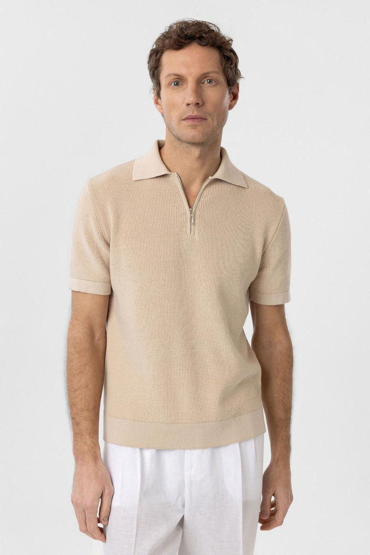 ANT Antioch Stone Zippered Woven Men's Knit T-Shirt - Widnes