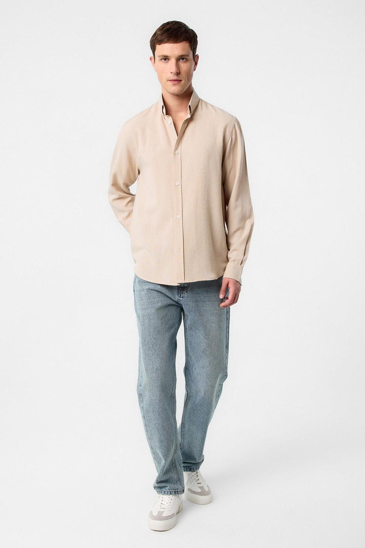 ANT Antioch Stone Linen Blend Collared Button-Up Men's Shirt - Celle