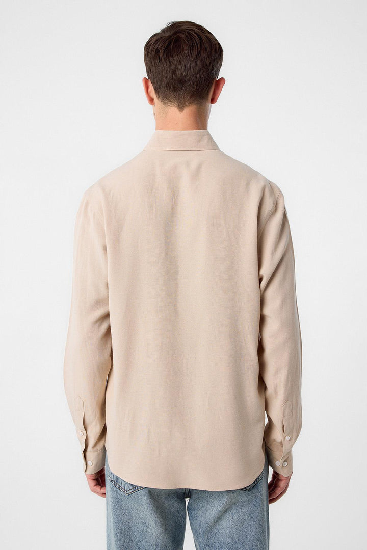 ANT Antioch Stone Linen Blend Collared Button-Up Men's Shirt - Celle