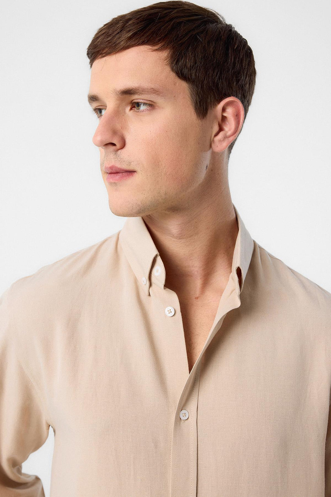 ANT Antioch Stone Linen Blend Collared Button-Up Men's Shirt - Celle