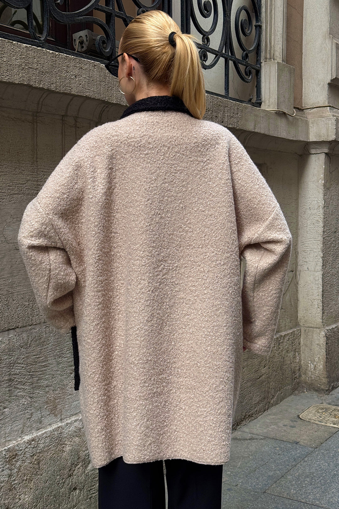 Stone Polo Neck Double Pocket Button Detail Boucle Jacket Coat BCVL-25V602 - Brossard