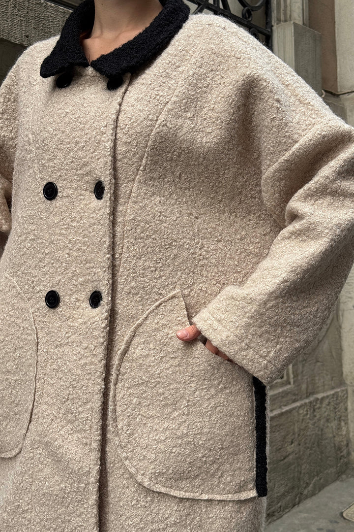 Stone Polo Neck Double Pocket Button Detail Boucle Jacket Coat BCVL-25V602 - Brossard