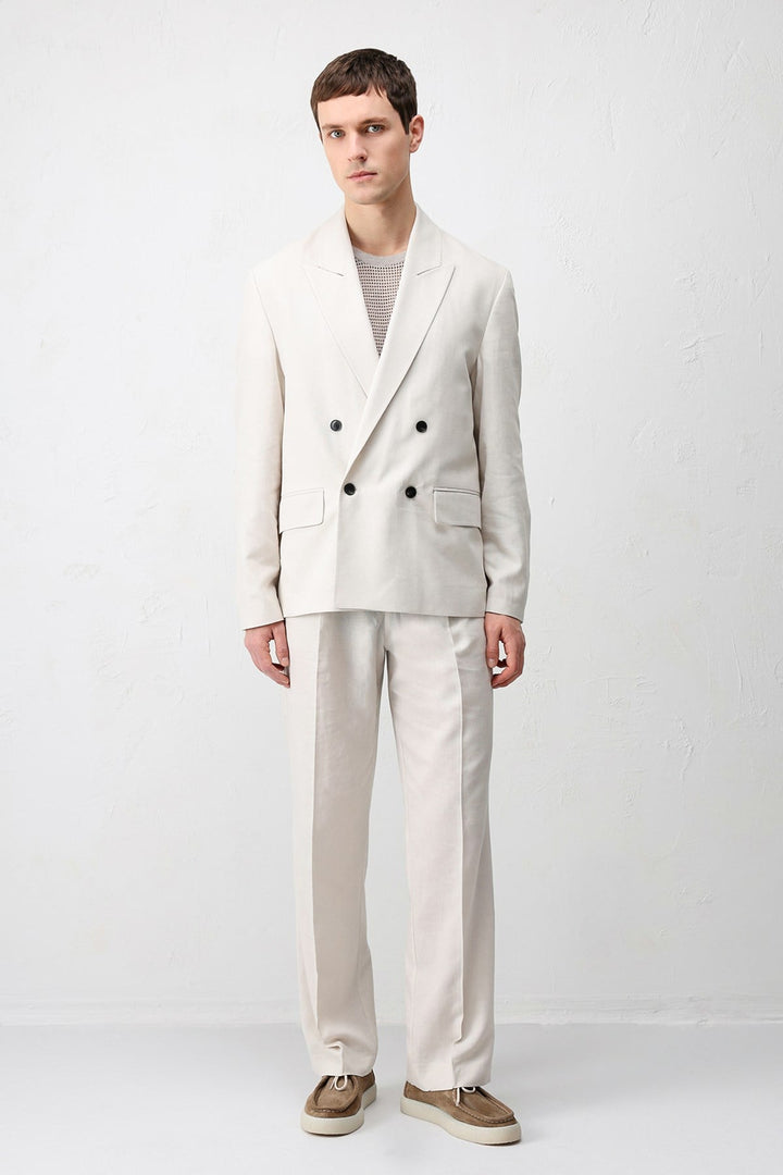 ANT Antioch Taş Relax Fit Keten Karışımlı Erkek Blazer Ceket - Figueras