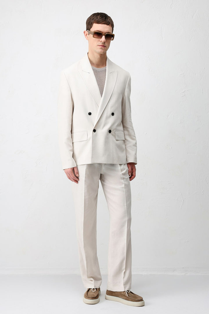 ANT Antioch Taş Relax Fit Keten Karışımlı Erkek Blazer Ceket - Figueras