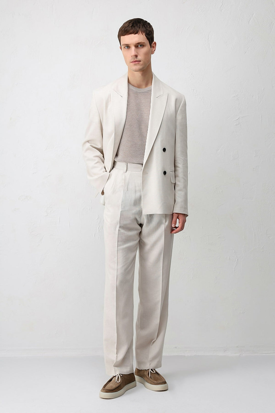 ANT Antioch Taş Relax Fit Keten Karışımlı Erkek Blazer Ceket - Figueras