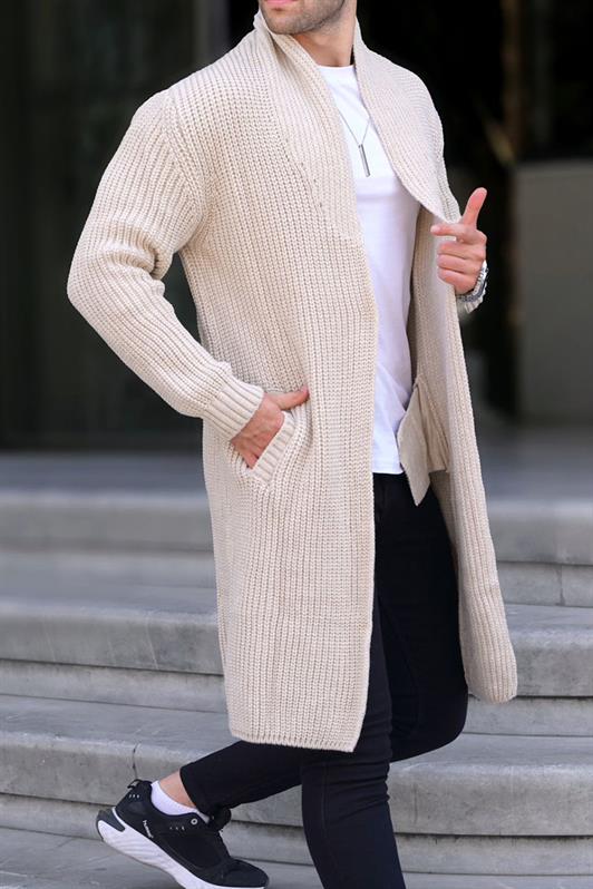 MDX Stone Color High Neck Pocket Long Knit Cardigan 6816 - Pombal