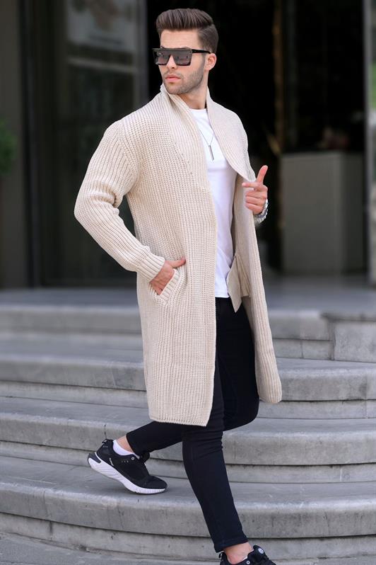 MDX Stone Color High Neck Pocket Long Knit Cardigan 6816 - Pombal