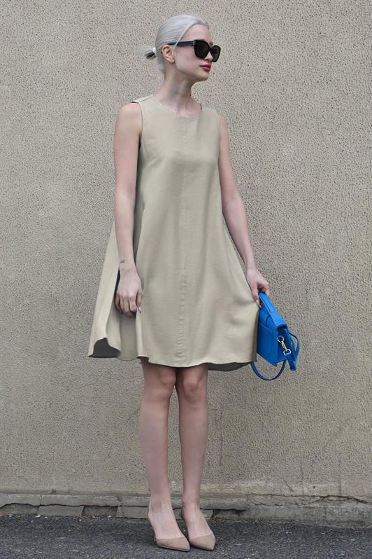 MDX Stone Color Zero Sleeve Loose Linen Dress MG1831 - Mestre