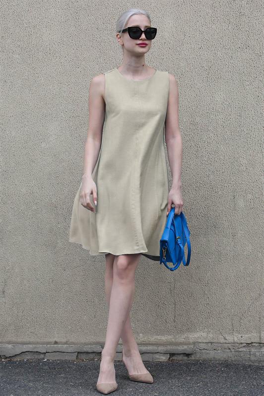 MDX Stone Color Zero Sleeve Loose Linen Dress MG1831 - Mestre