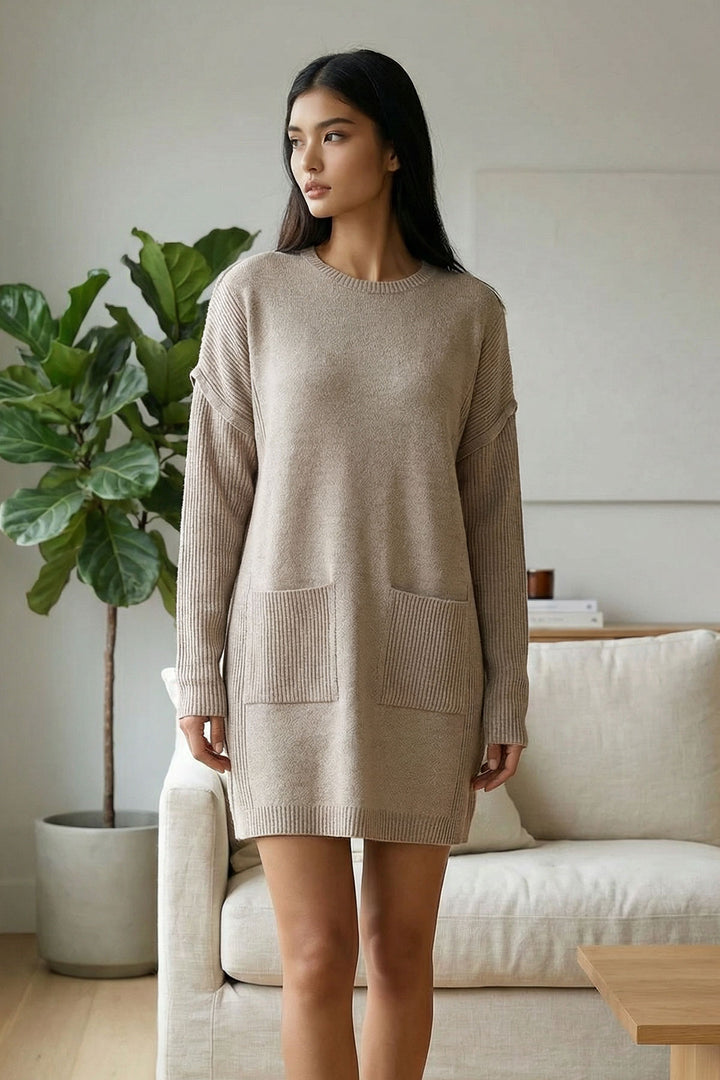 Stone Ribbed Bicycle Neck Mini Knit Dress BCHPK-251239 - Eden Prairie
