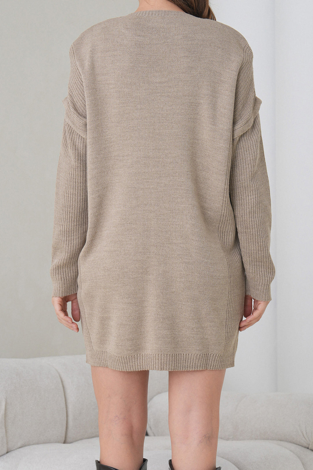 Stone Ribbed Bicycle Neck Mini Knit Dress BCHPK-251239 - Cantù