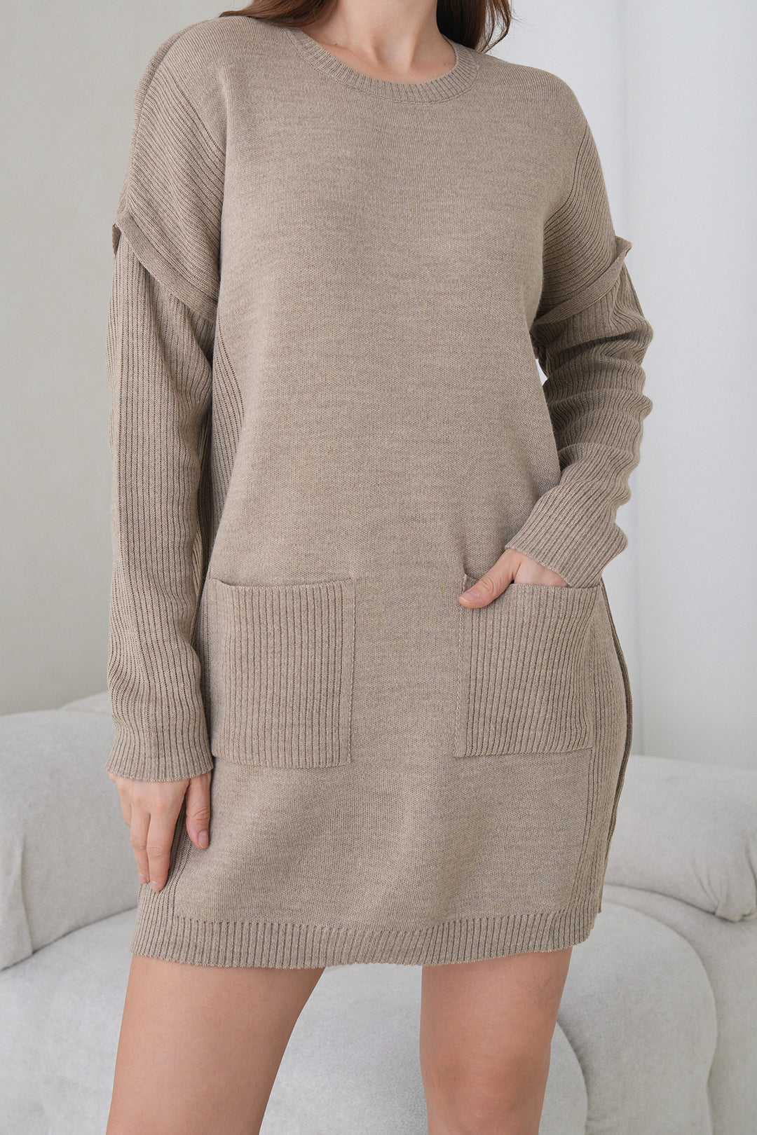 Stone Ribbed Bicycle Neck Mini Knit Dress BCHPK-251239 - Cantù