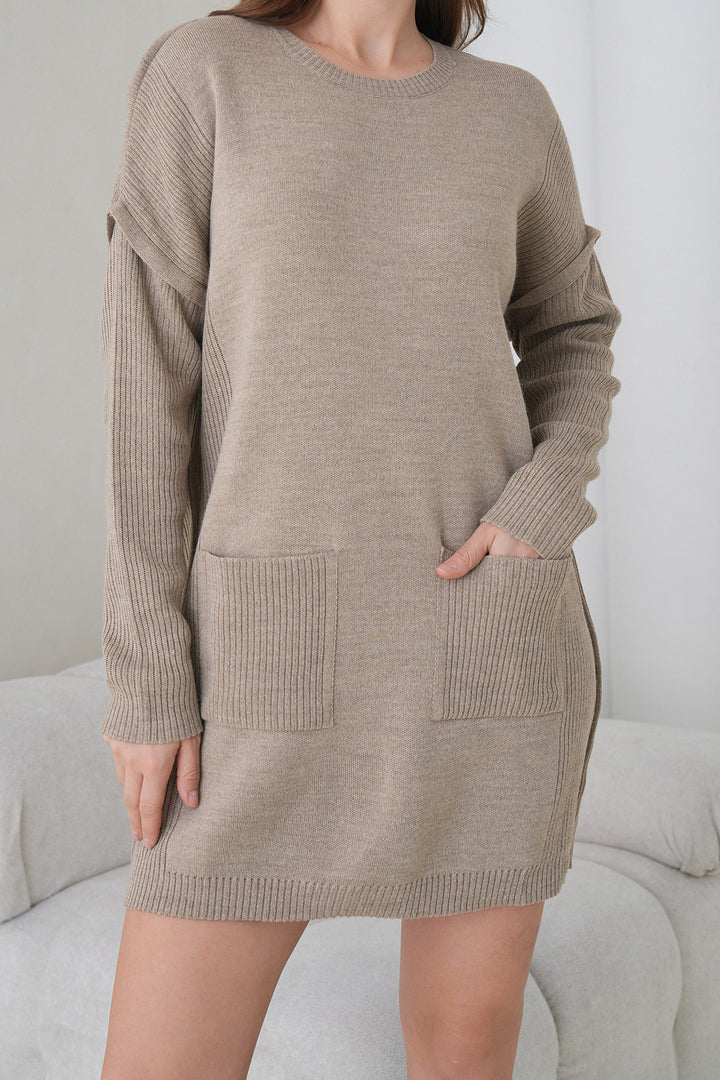 Stone Ribbed Bicycle Neck Mini Knit Dress BCHPK-251239 - Eden Prairie