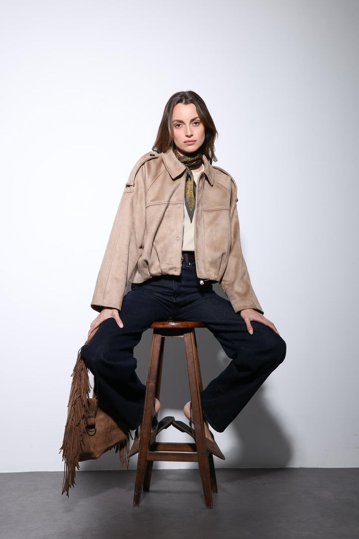 ANT Antioch Stone Suede-Look Bomber Women's Jacket - Rochester