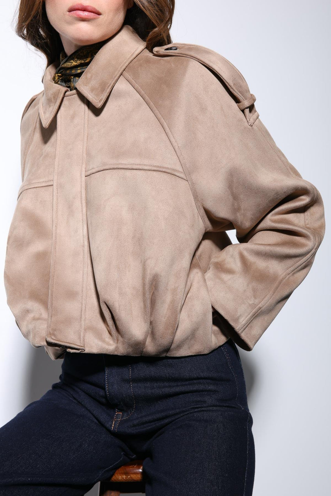 ANT Antioch Stone Suede-Look Bomber Women's Jacket - Rochester