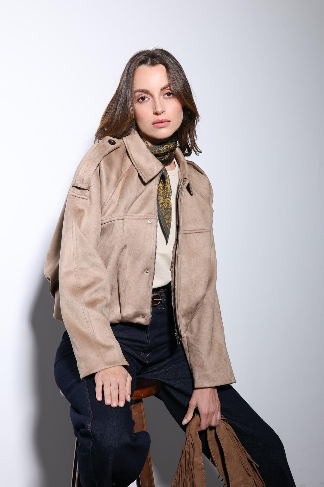 ANT Antioch Stone Suede-Look Bomber Women's Jacket - Rochester