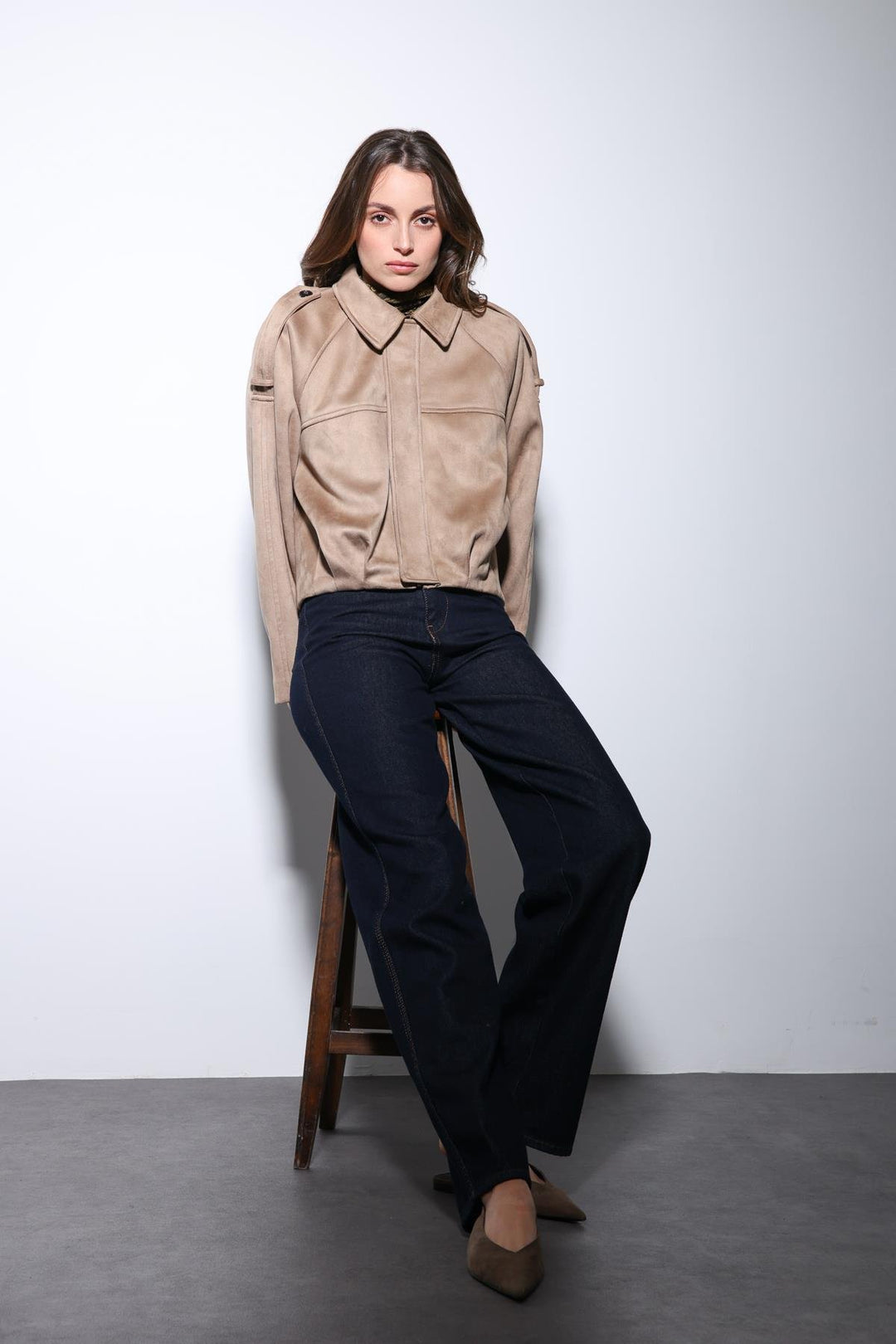 ANT Antioch Stone Suede-Look Bomber Women's Jacket - Rochester