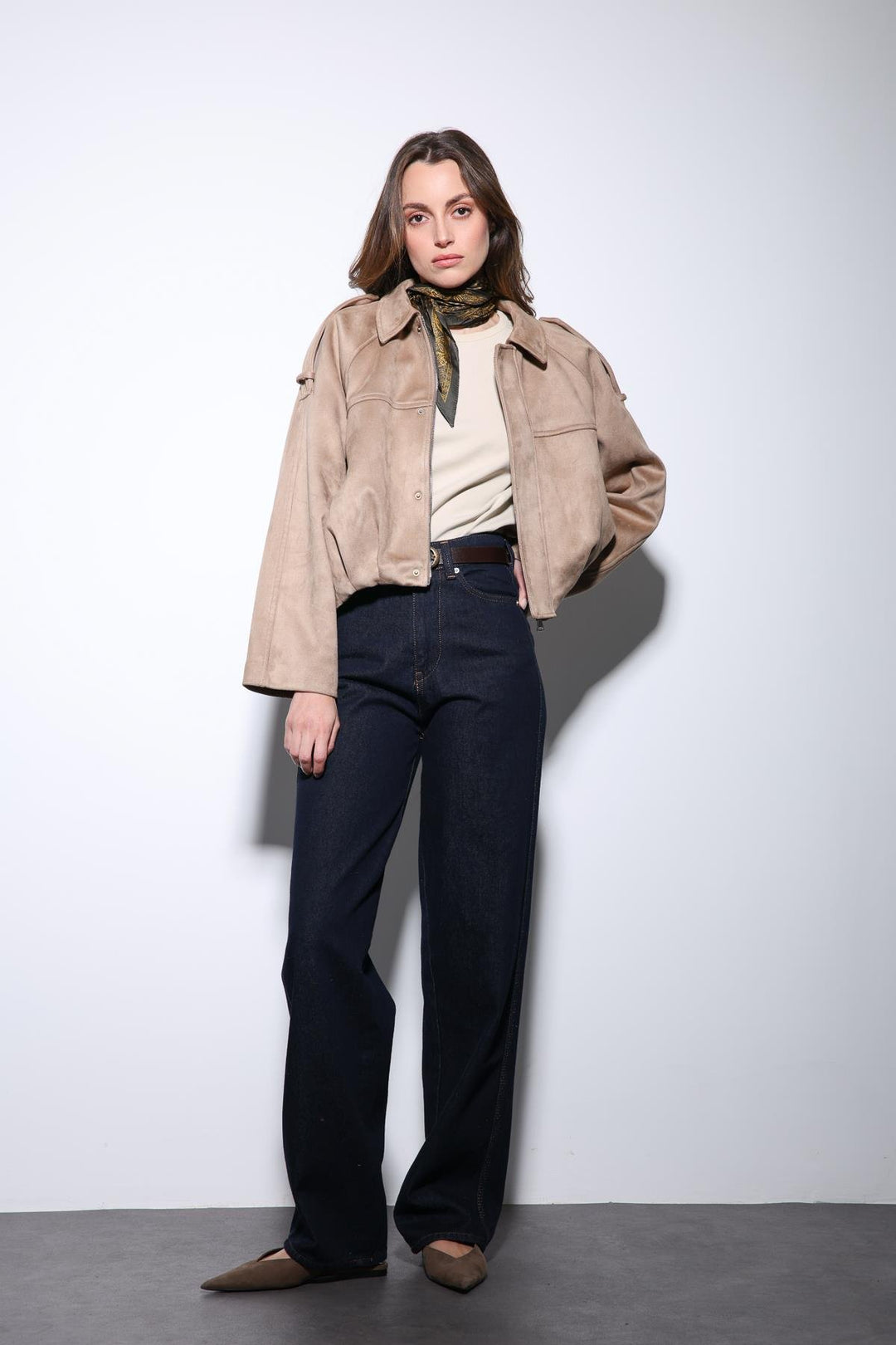 ANT Antioch Stone Suede-Look Bomber Women's Jacket - Rochester