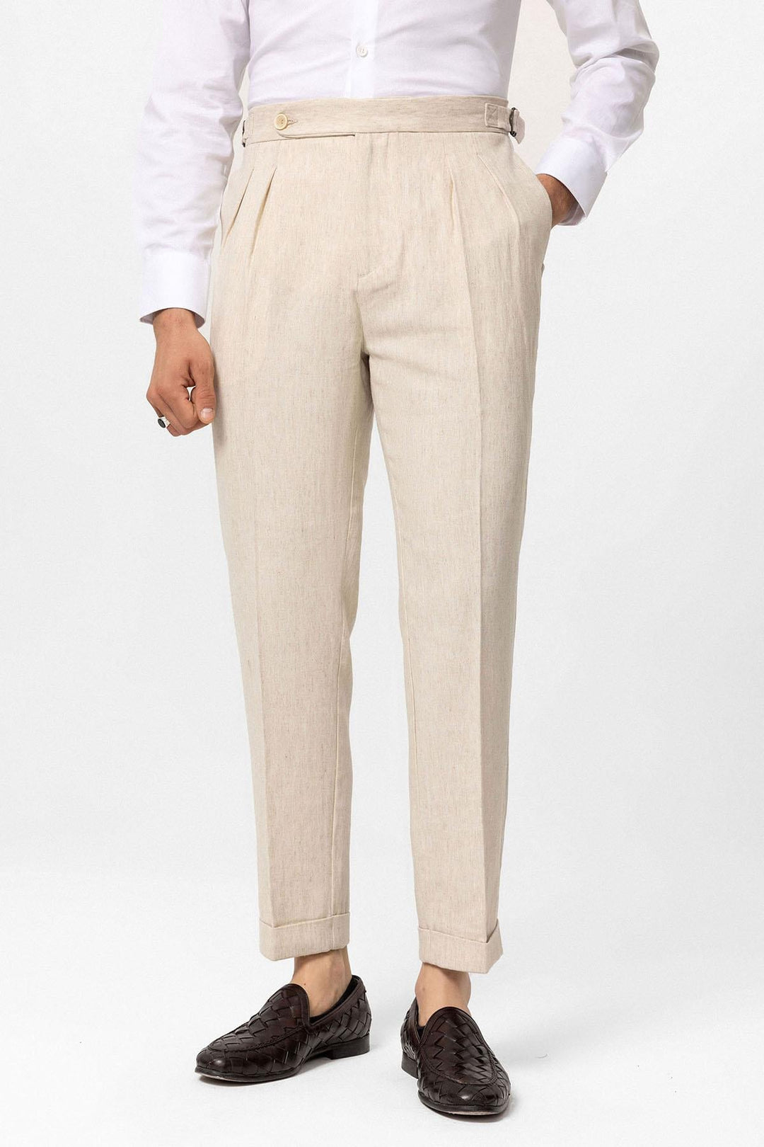 ANT Antioch Stone High Waist Linen Blend Double Pleated Men's Trousers - Hamilton