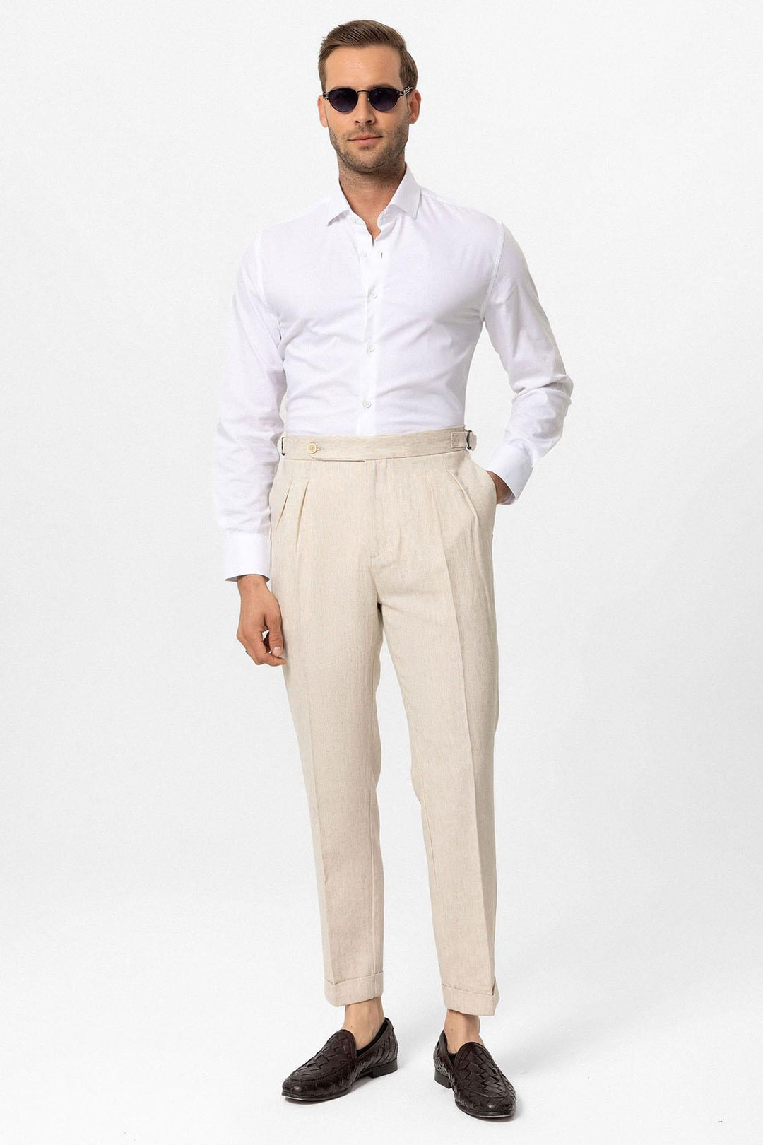 ANT Antioch Stone High Waist Linen Blend Double Pleated Men's Trousers - Hamilton
