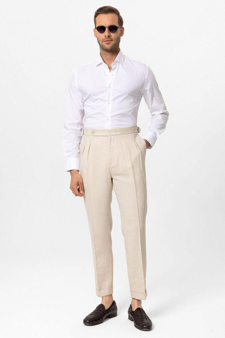 ANT Antioch Stone High Waist Linen Blend Double Pleated Men's Trousers - Hamilton