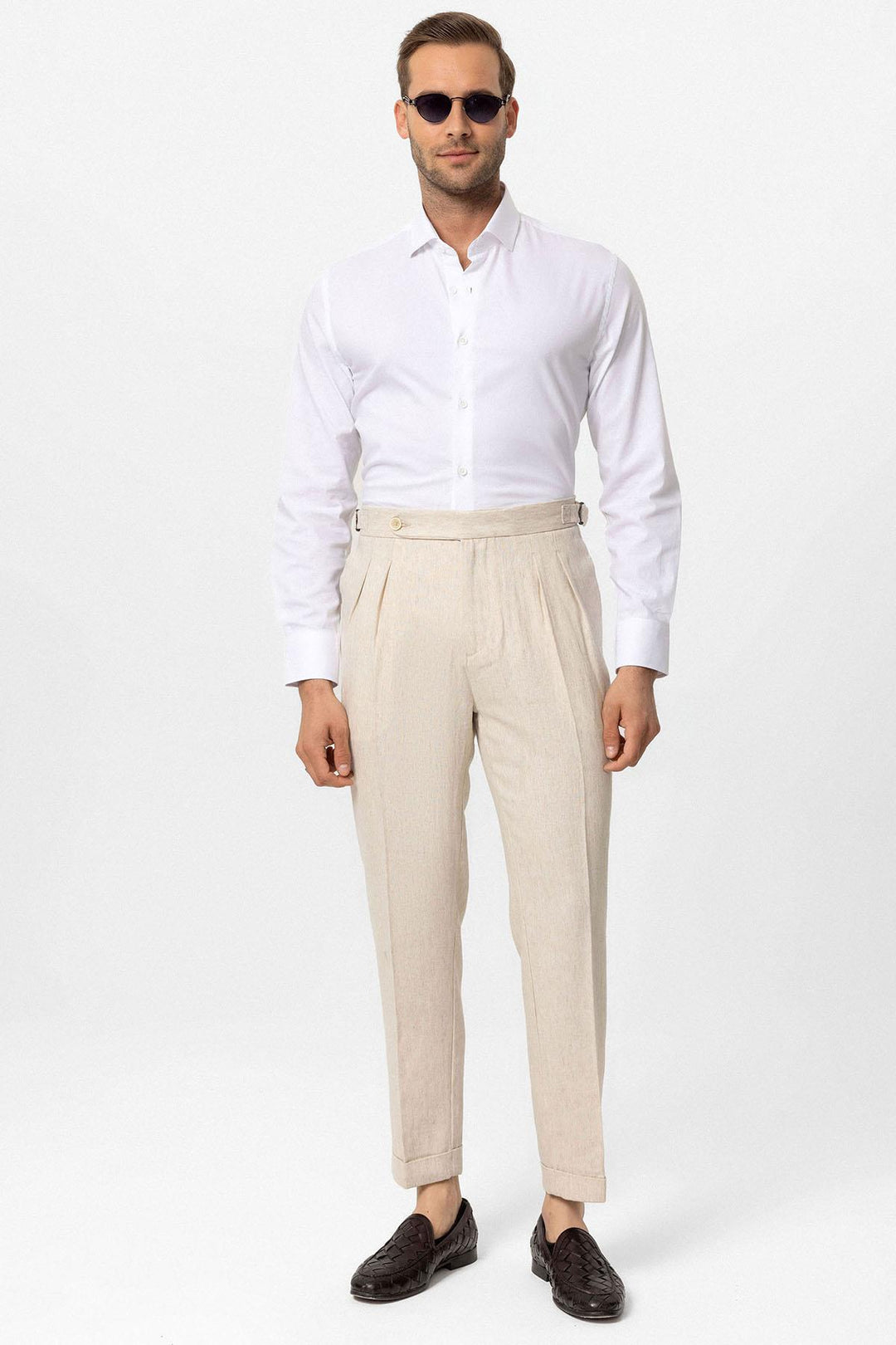 ANT Antioch Stone High Waist Linen Blend Double Pleated Men's Trousers - Hamilton
