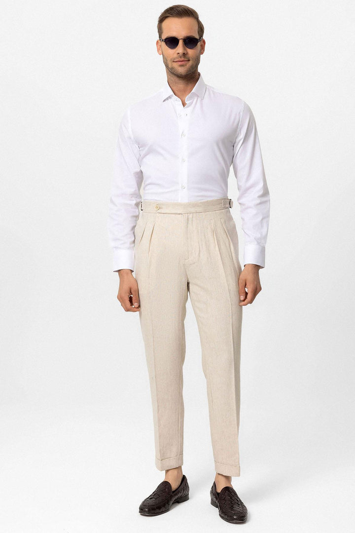 ANT Antioch Stone High Waist Linen Blend Double Pleated Men's Trousers - Hamilton