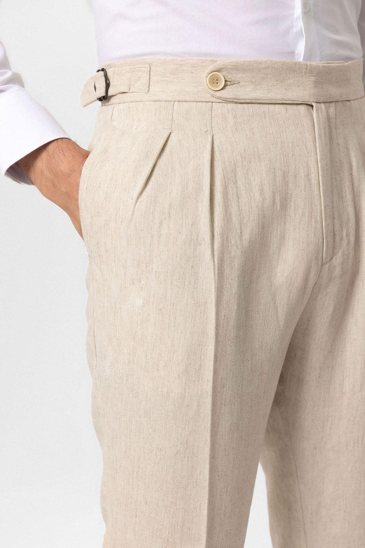 ANT Antioch Stone High Waist Linen Blend Double Pleated Men's Trousers - Hamilton
