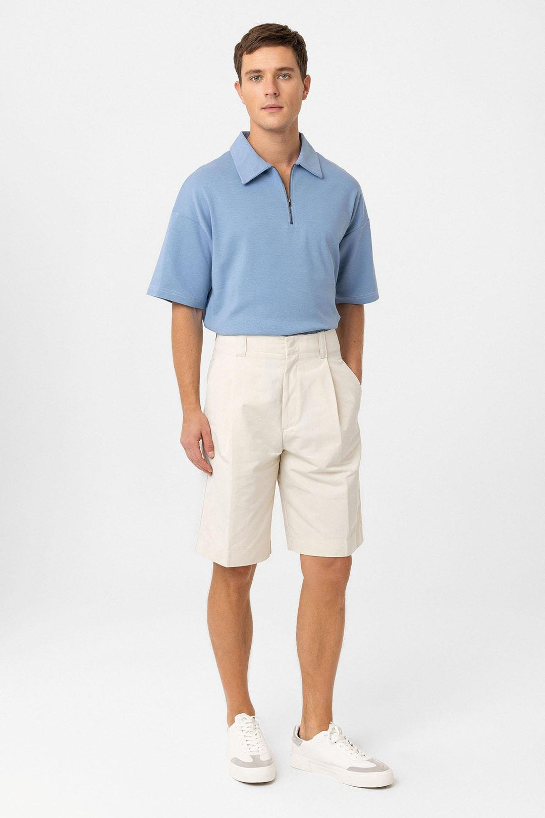 ANT Antioch Stone High Waist Pleated Relaxed Bermuda Men's Shorts - Leduc