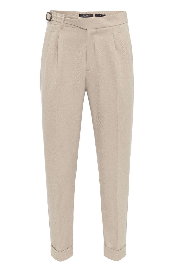 ANT Antioch Stone High Waist Pleated Buckle Detailed Men's Pants - Novi