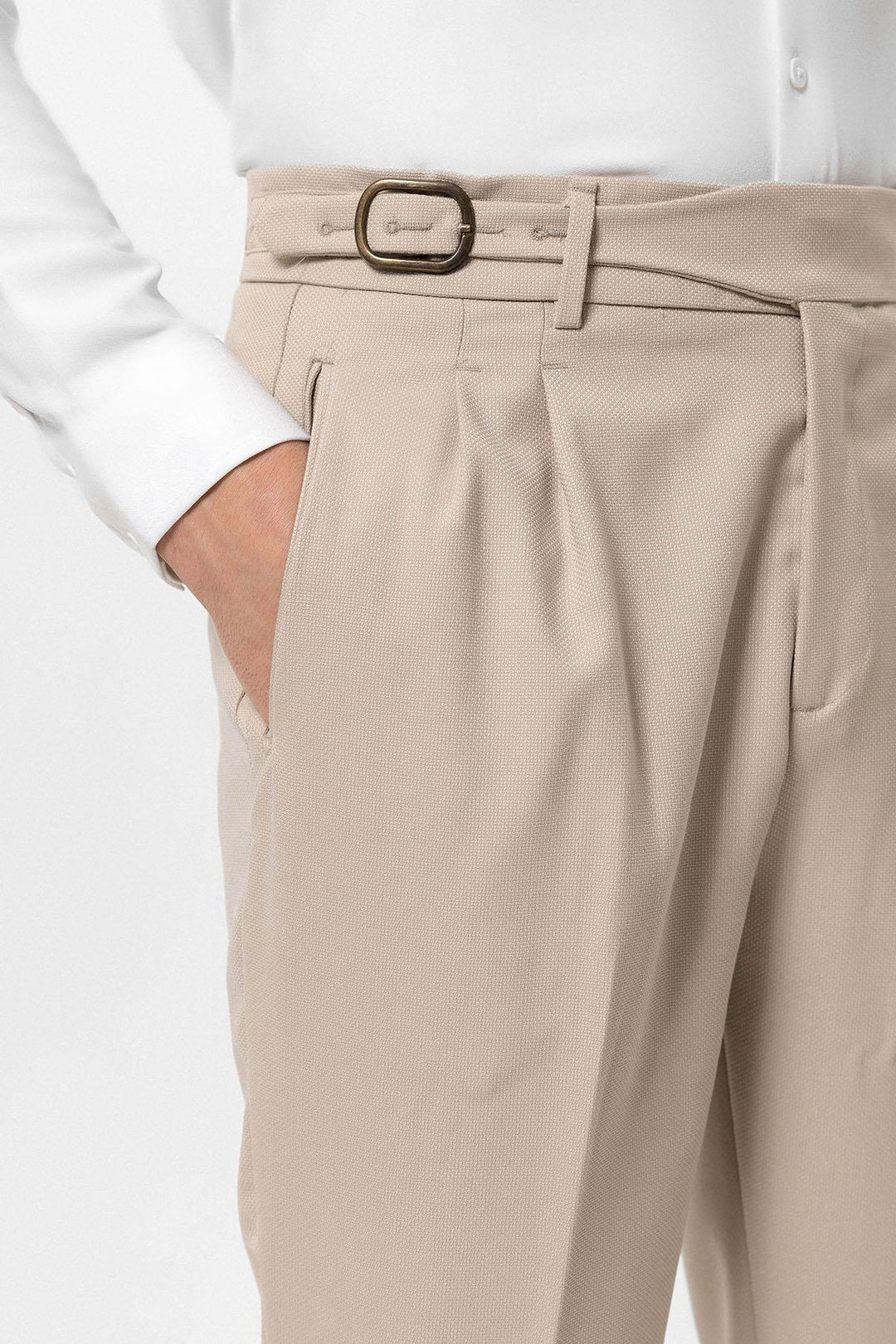 ANT Antioch Stone High Waist Pleated Buckle Detailed Men's Pants - Novi