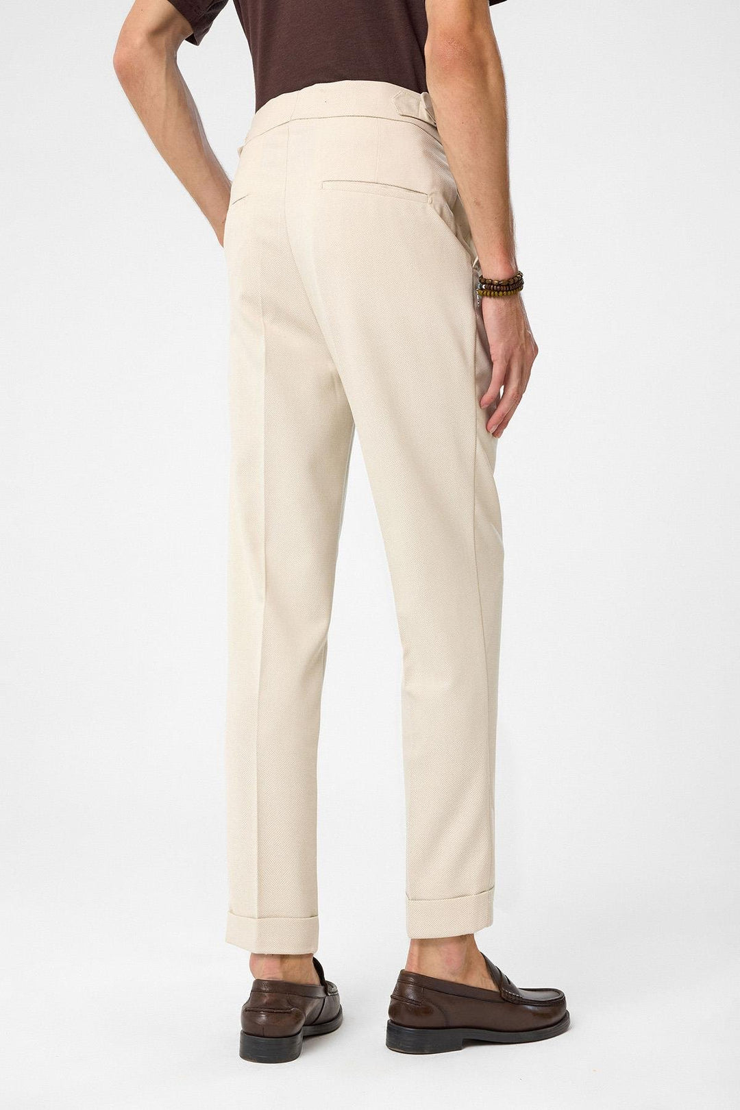 ANT Antioch Stone High Waist Side Buckle Pleated Fabric Pants - Lubny