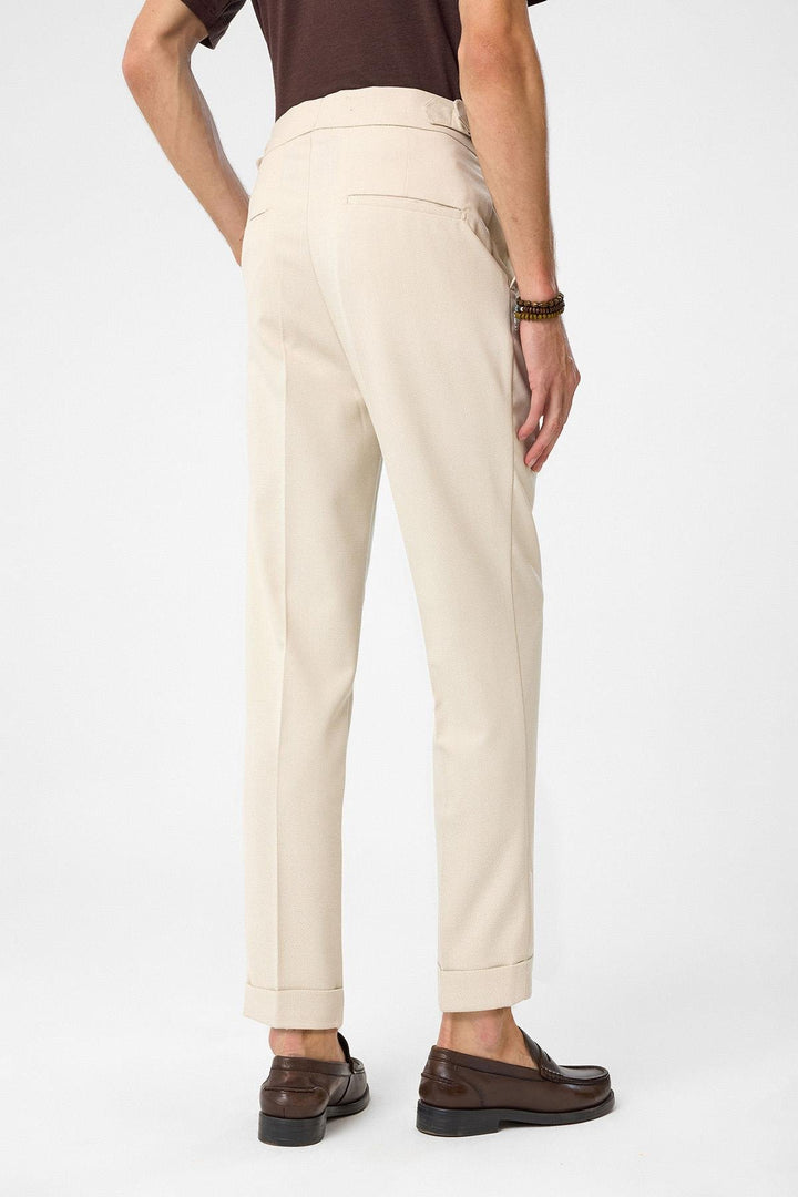 ANT Antioch Stone High Waist Side Buckle Pleated Fabric Pants - Lubny