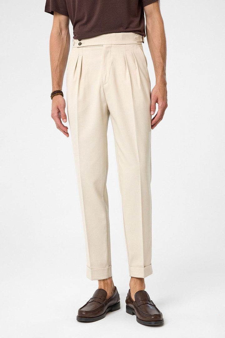 ANT Antioch Stone High Waist Side Buckle Pleated Fabric Pants - Lubny