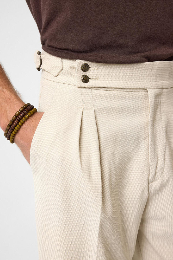 ANT Antioch Stone High Waist Side Buckle Pleated Fabric Pants - Lubny