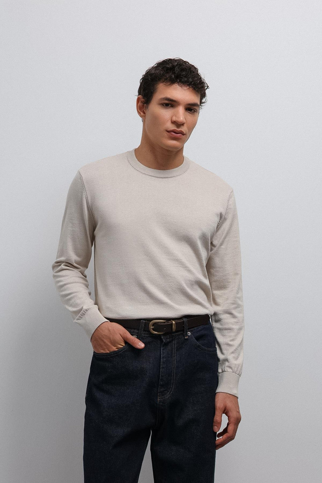 ANT Antioch Stone Soft Textured Basic Men's Sweater - Meudon
