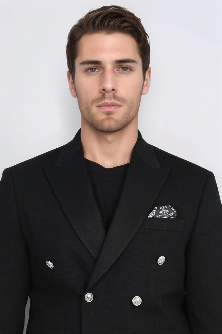 WSS Black Solid Slim Fit Double-Breasted Blazer with Silver Metal Buttons –  - Kingston upon Hull