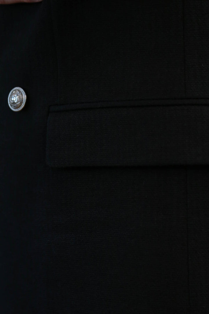 WSS Black Solid Slim Fit Double-Breasted Blazer with Silver Metal Buttons –  - Kingston upon Hull