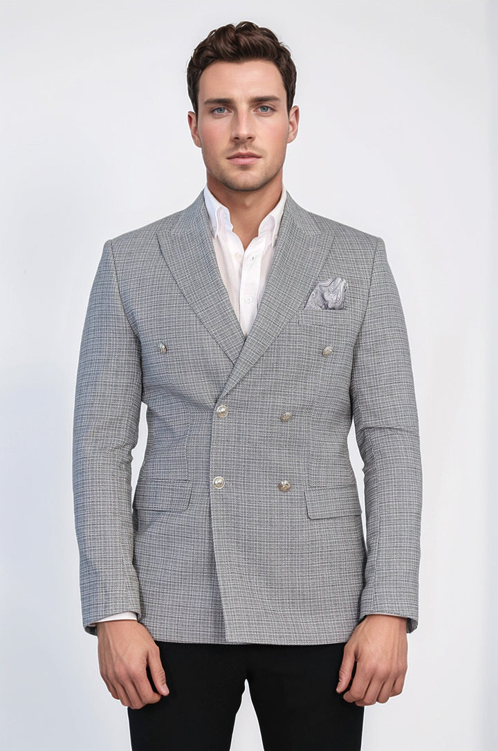 WSS Black Micro-Check Slim Fit Double-Breasted Blazer with Silver Metal Buttons –  - Lake Oswego