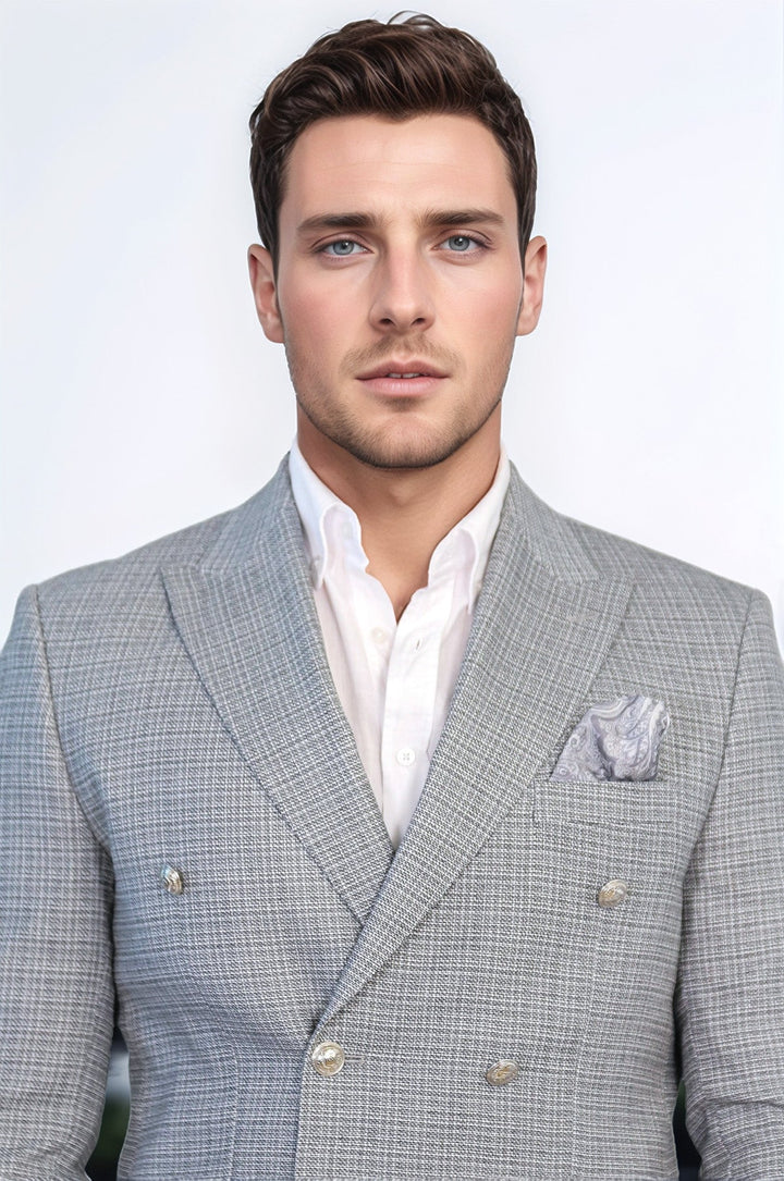 WSS Black Micro-Check Slim Fit Double-Breasted Blazer with Silver Metal Buttons –  - Lake Oswego
