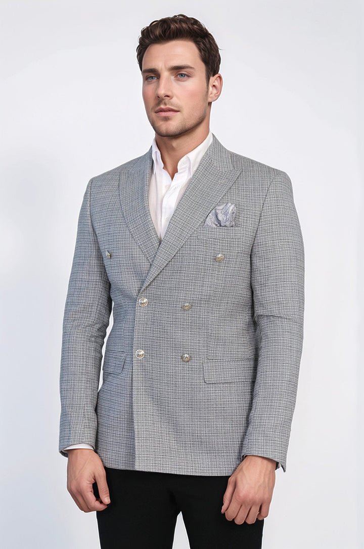 WSS Black Micro-Check Slim Fit Double-Breasted Blazer with Silver Metal Buttons –  - Lake Oswego