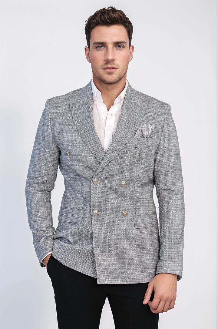 WSS Black Micro-Check Slim Fit Double-Breasted Blazer with Silver Metal Buttons –  - Lake Oswego
